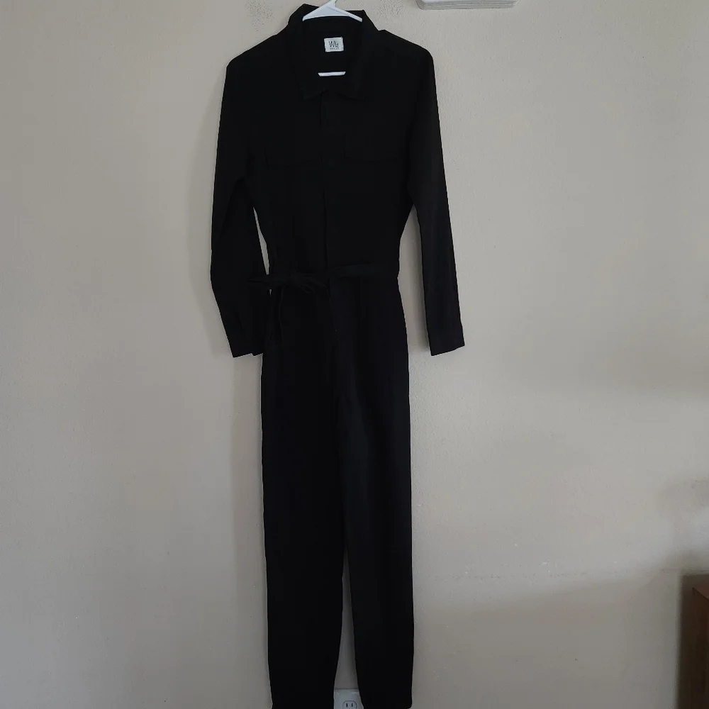 Wash Lab Womens Long Sleeve Black Hi-Bar Denim Jumpsuit Size Small - Picture 2 of 13